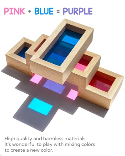 JOLKID Wooden Building Blocks With Rainbow Acrylic Windows