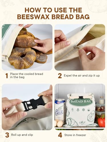 CUIJIALAHA 2 Pack Zippered Beeswax Bread Bags