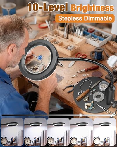 RunSenFo 30X 10X Magnifying Glass With Light And Stand