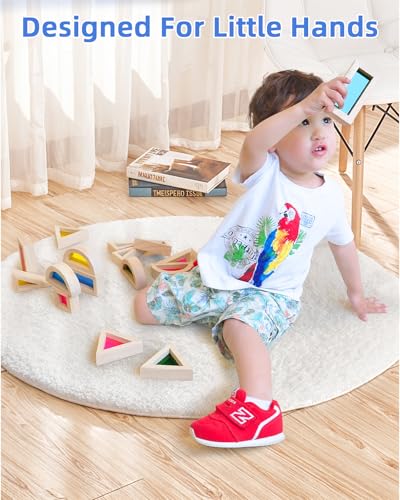 JOLKID Wooden Building Blocks With Rainbow Acrylic Windows